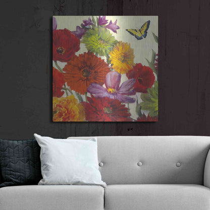 Luxe Metal Art 'Butterfly Flower Scatter II' by Carol Rowan, Metal Wall Art,36x36