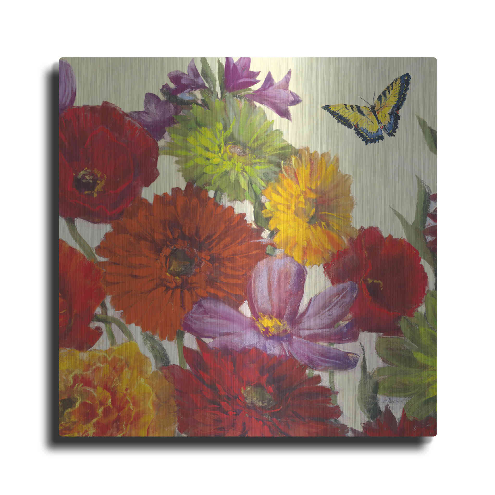 Luxe Metal Art 'Butterfly Flower Scatter II' by Carol Rowan, Metal Wall Art