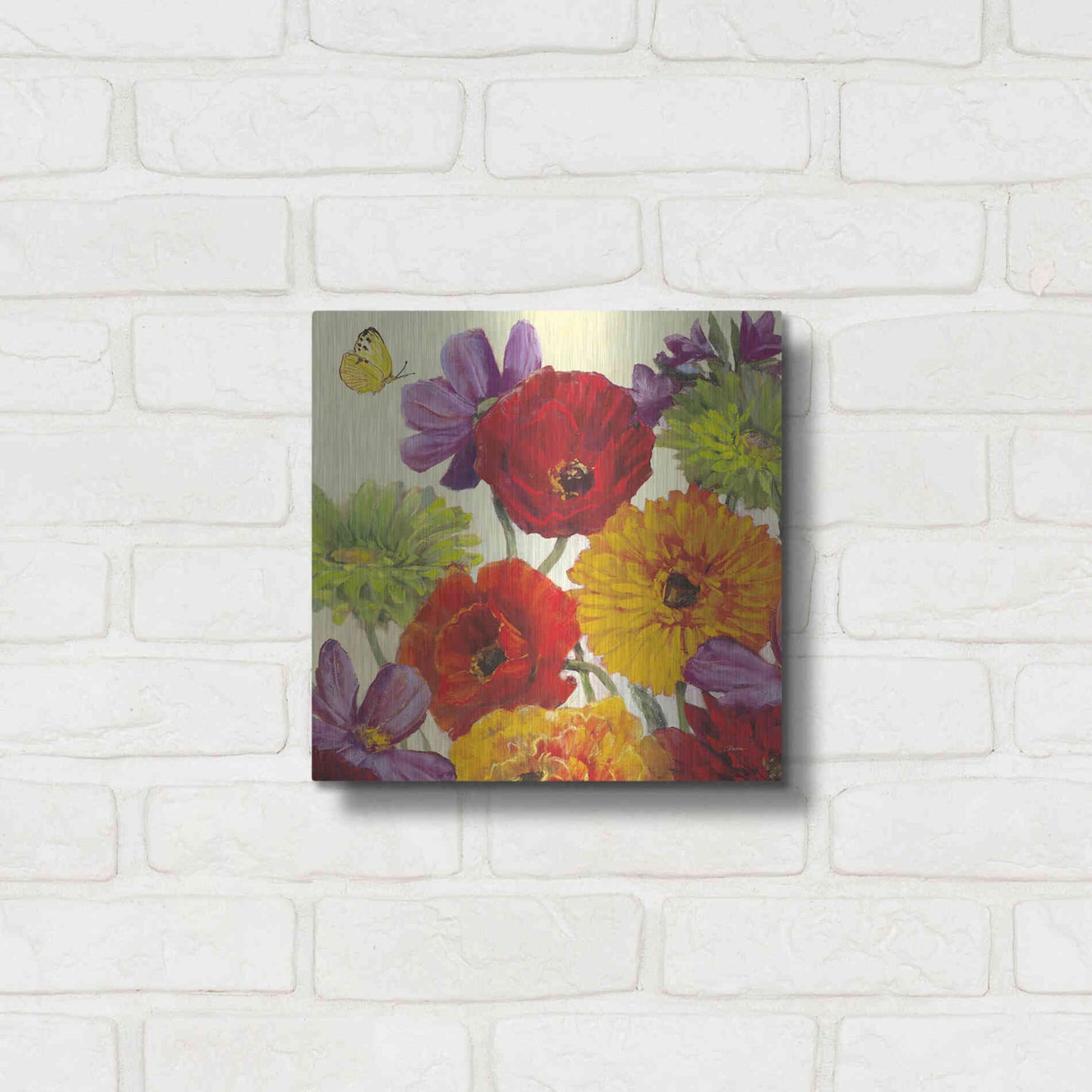 Luxe Metal Art 'Butterfly Flower Scatter III' by Carol Rowan, Metal Wall Art,12x12