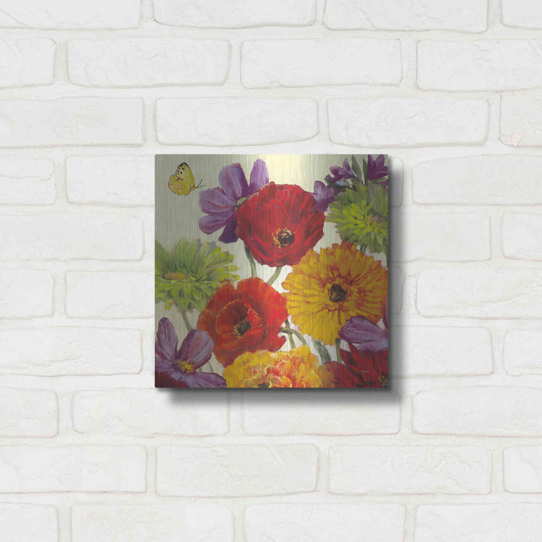 Luxe Metal Art 'Butterfly Flower Scatter III' by Carol Rowan, Metal Wall Art,12x12