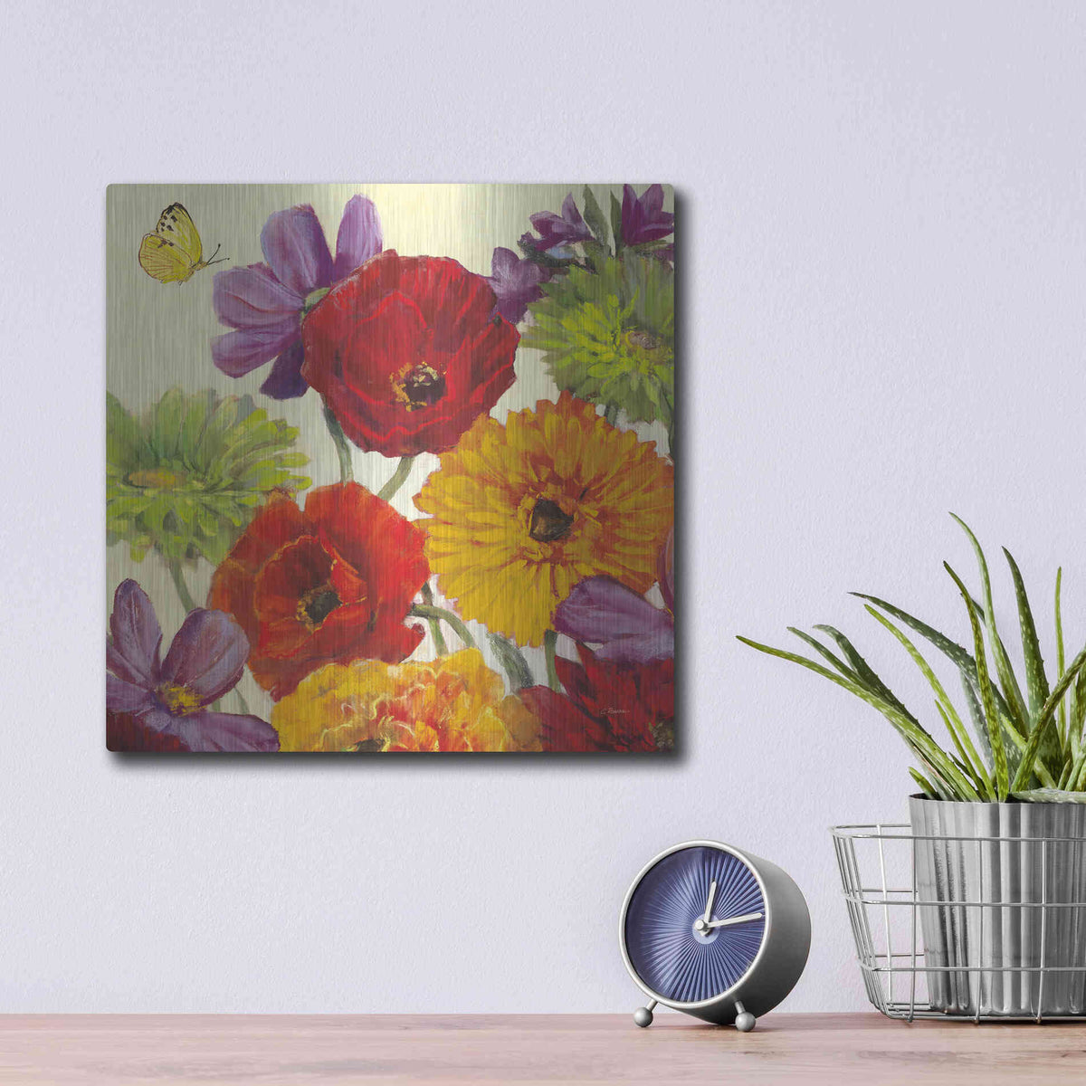 Luxe Metal Art 'Butterfly Flower Scatter III' by Carol Rowan, Metal Wall Art,12x12