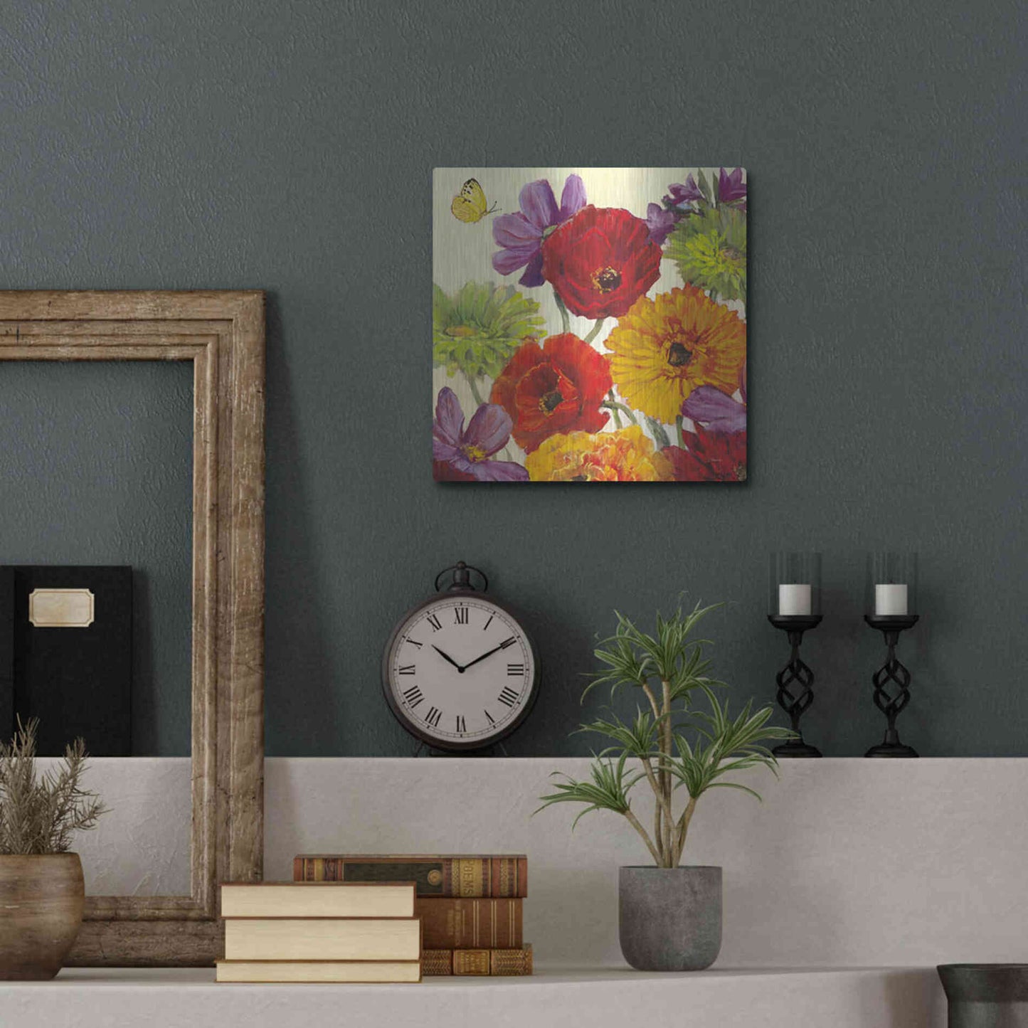 Luxe Metal Art 'Butterfly Flower Scatter III' by Carol Rowan, Metal Wall Art,12x12