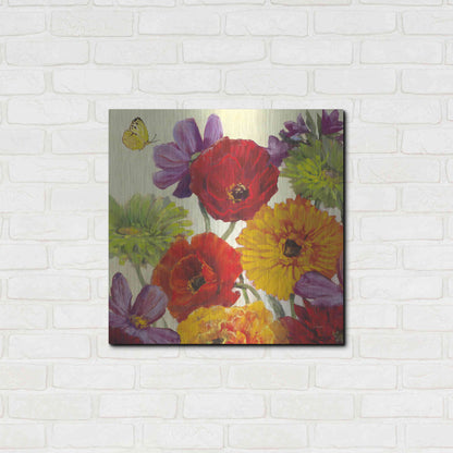 Luxe Metal Art 'Butterfly Flower Scatter III' by Carol Rowan, Metal Wall Art,24x24