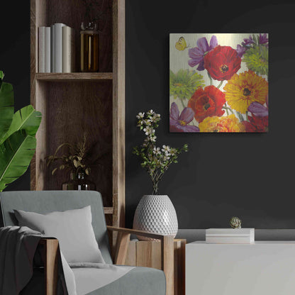 Luxe Metal Art 'Butterfly Flower Scatter III' by Carol Rowan, Metal Wall Art,24x24