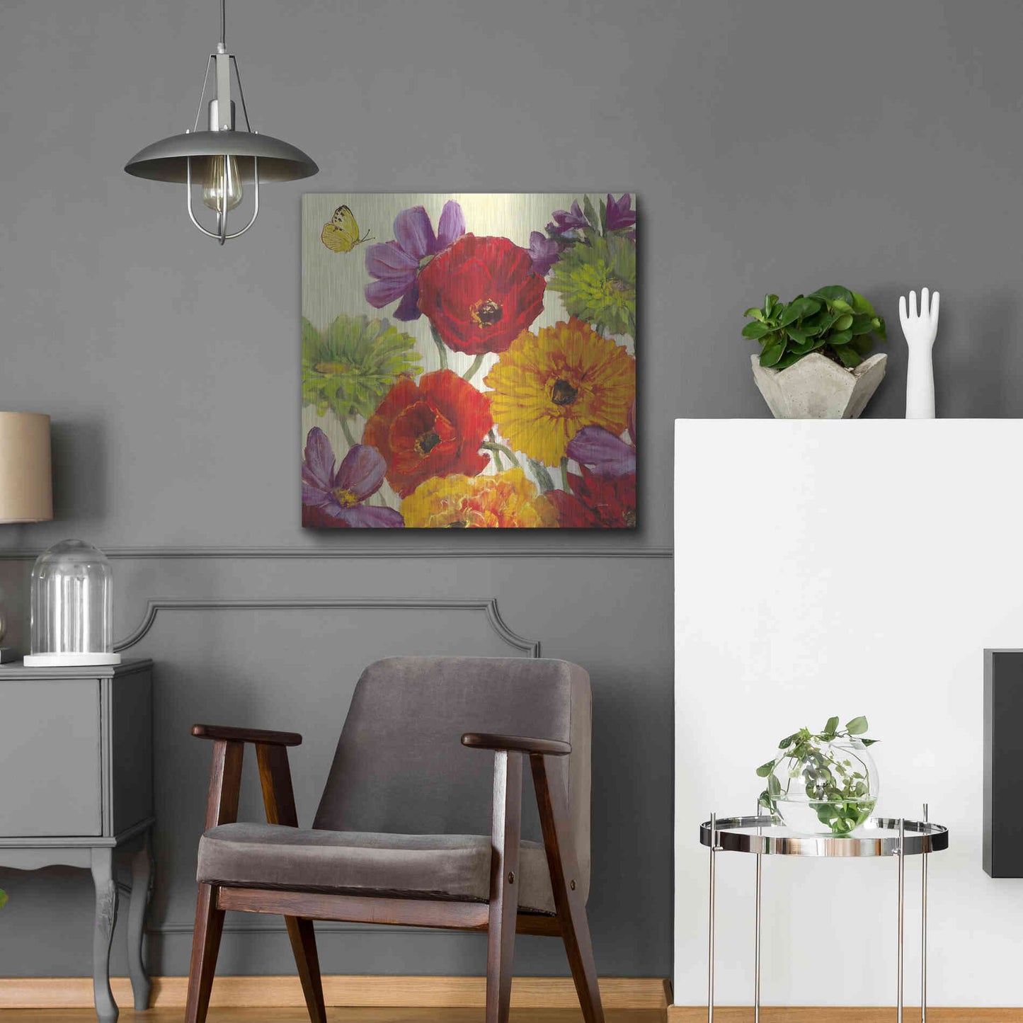 Luxe Metal Art 'Butterfly Flower Scatter III' by Carol Rowan, Metal Wall Art,24x24