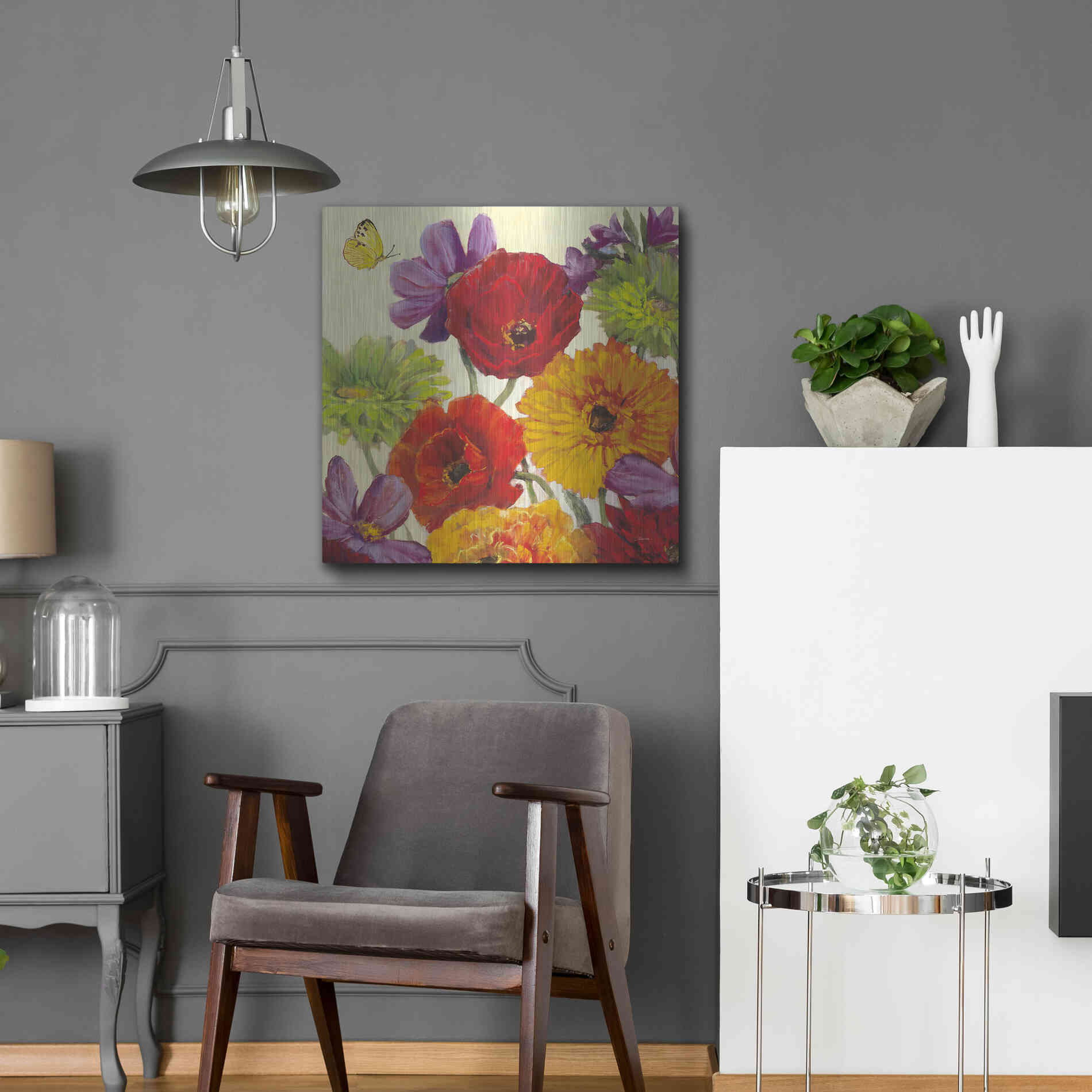 Luxe Metal Art 'Butterfly Flower Scatter III' by Carol Rowan, Metal Wall Art,24x24