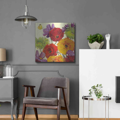 Luxe Metal Art 'Butterfly Flower Scatter III' by Carol Rowan, Metal Wall Art,24x24