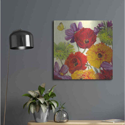 Luxe Metal Art 'Butterfly Flower Scatter III' by Carol Rowan, Metal Wall Art,24x24