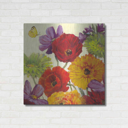 Luxe Metal Art 'Butterfly Flower Scatter III' by Carol Rowan, Metal Wall Art,36x36