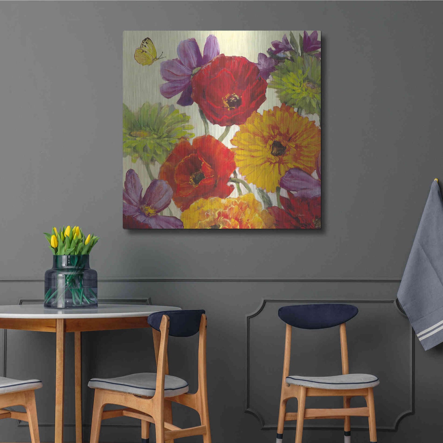 Luxe Metal Art 'Butterfly Flower Scatter III' by Carol Rowan, Metal Wall Art,36x36