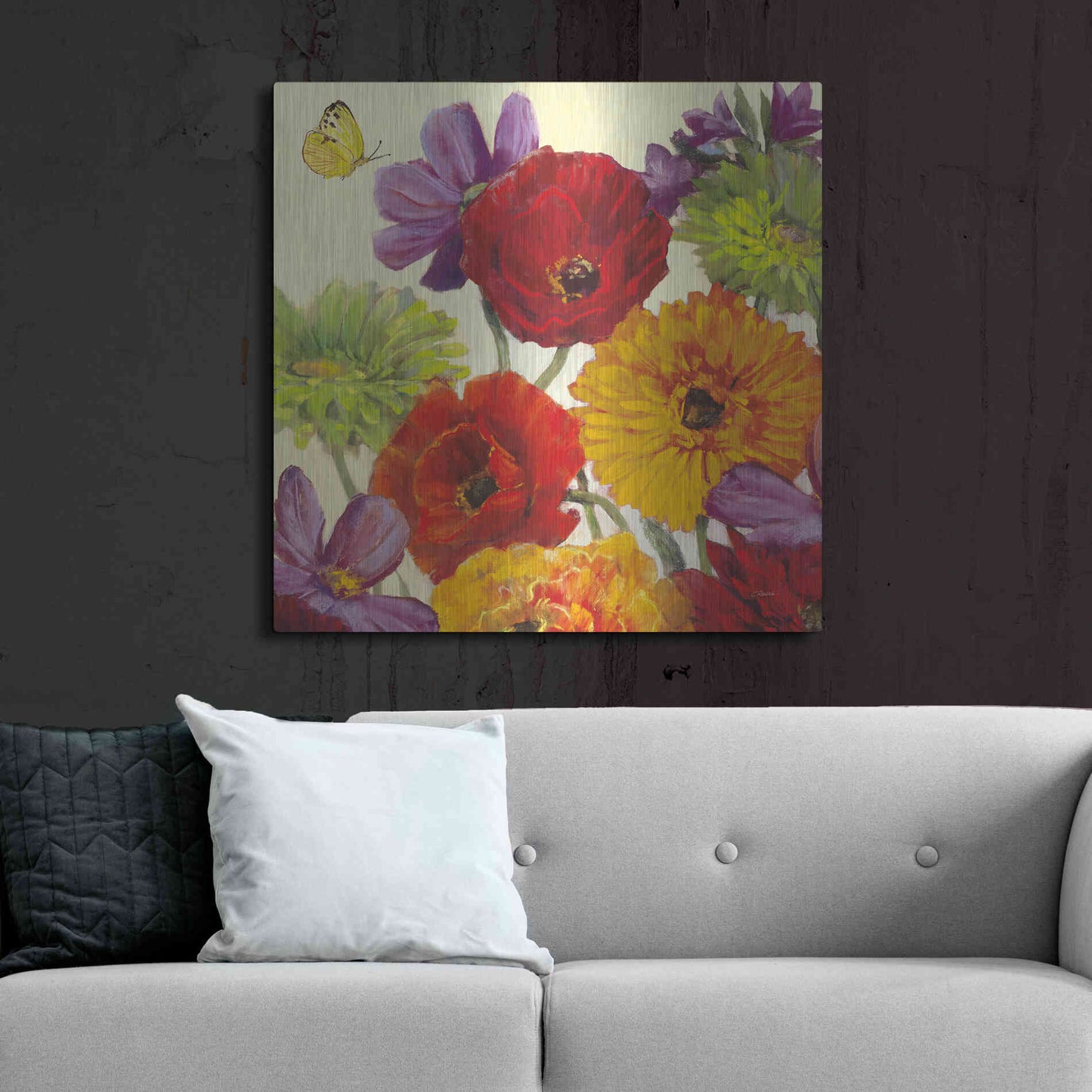 Luxe Metal Art 'Butterfly Flower Scatter III' by Carol Rowan, Metal Wall Art,36x36