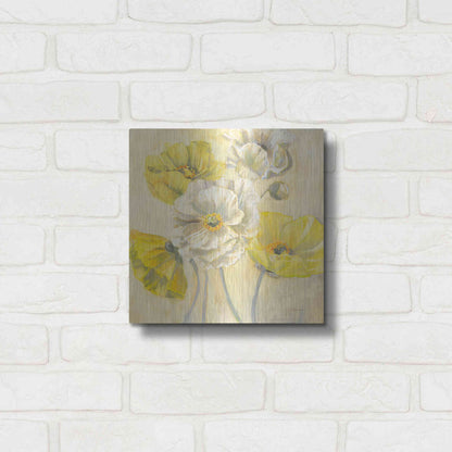 Luxe Metal Art 'Gold And White Contemporary Poppies I' by Carol Rowan, Metal Wall Art,12x12