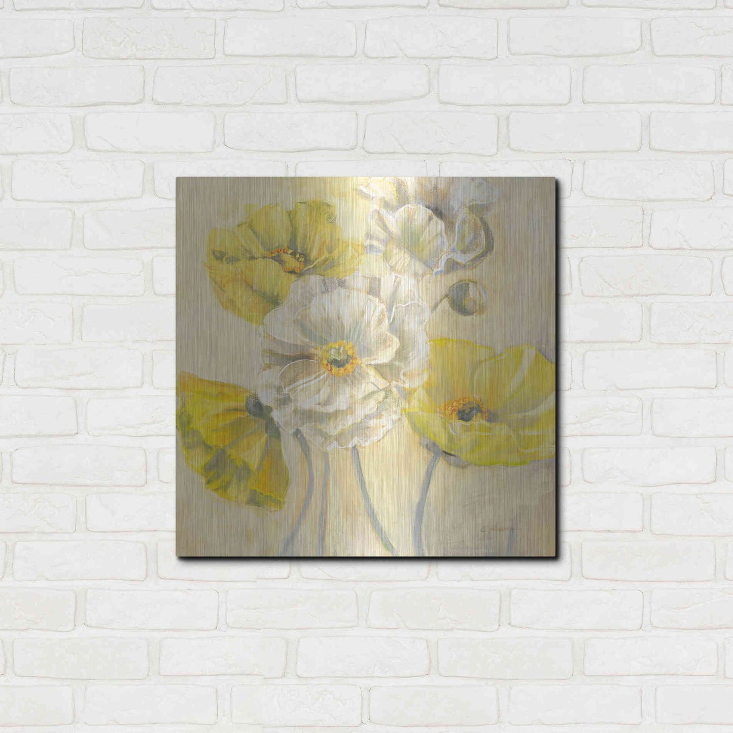 Luxe Metal Art 'Gold And White Contemporary Poppies I' by Carol Rowan, Metal Wall Art,24x24