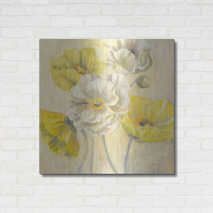 Luxe Metal Art 'Gold And White Contemporary Poppies I' by Carol Rowan, Metal Wall Art,36x36