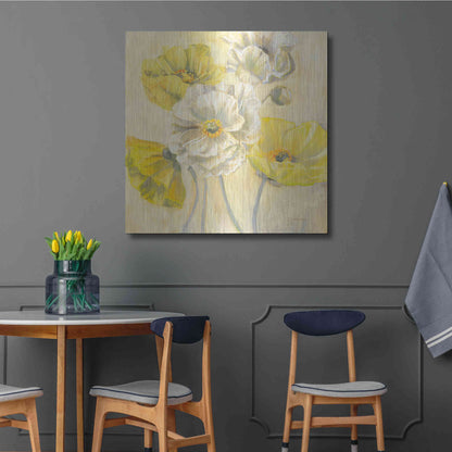 Luxe Metal Art 'Gold And White Contemporary Poppies I' by Carol Rowan, Metal Wall Art,36x36