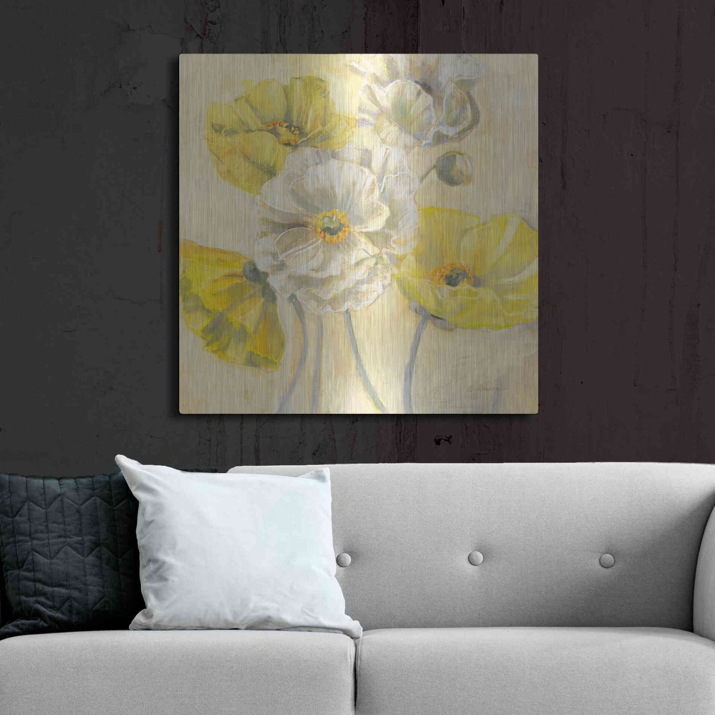Luxe Metal Art 'Gold And White Contemporary Poppies I' by Carol Rowan, Metal Wall Art,36x36