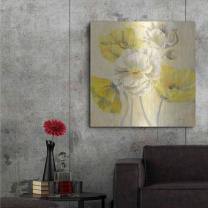 Luxe Metal Art 'Gold And White Contemporary Poppies I' by Carol Rowan, Metal Wall Art,36x36