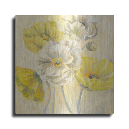 Luxe Metal Art 'Gold And White Contemporary Poppies I' by Carol Rowan, Metal Wall Art