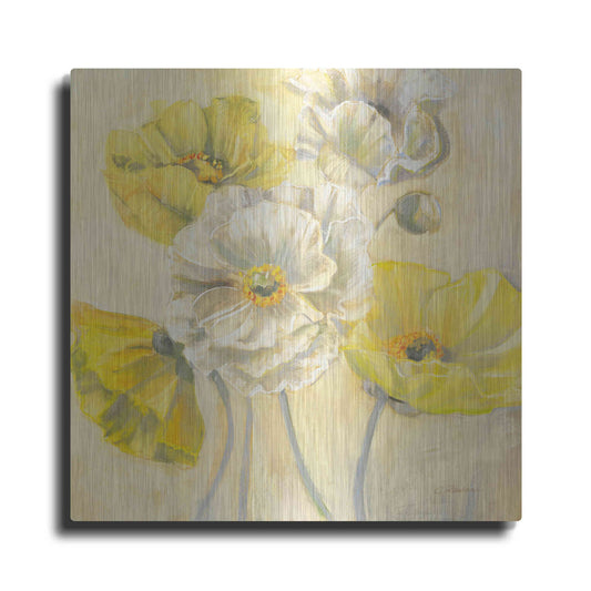 Luxe Metal Art 'Gold And White Contemporary Poppies I' by Carol Rowan, Metal Wall Art