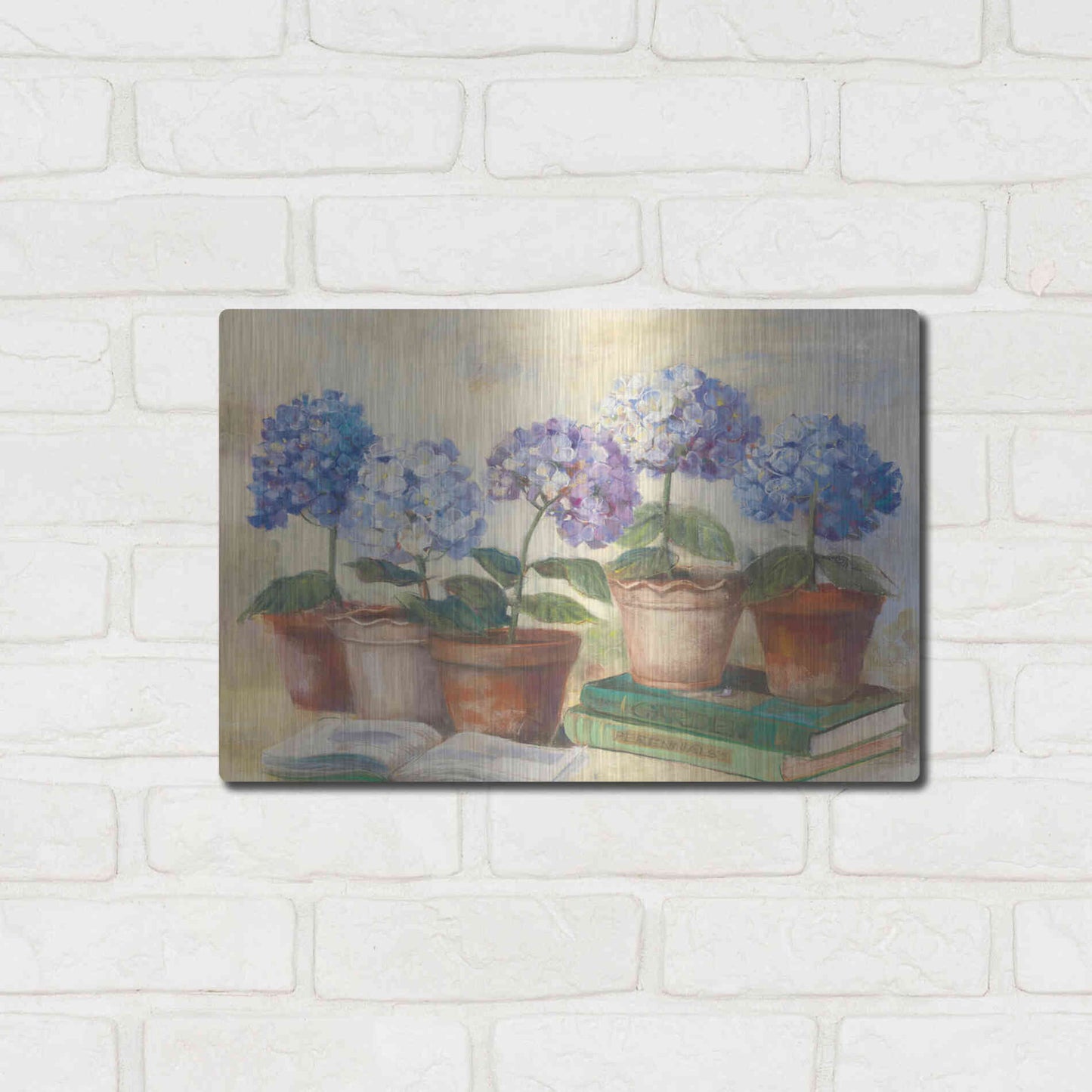 Luxe Metal Art 'Gardeners Hydrangeas' by Carol Rowan, Metal Wall Art,16x12