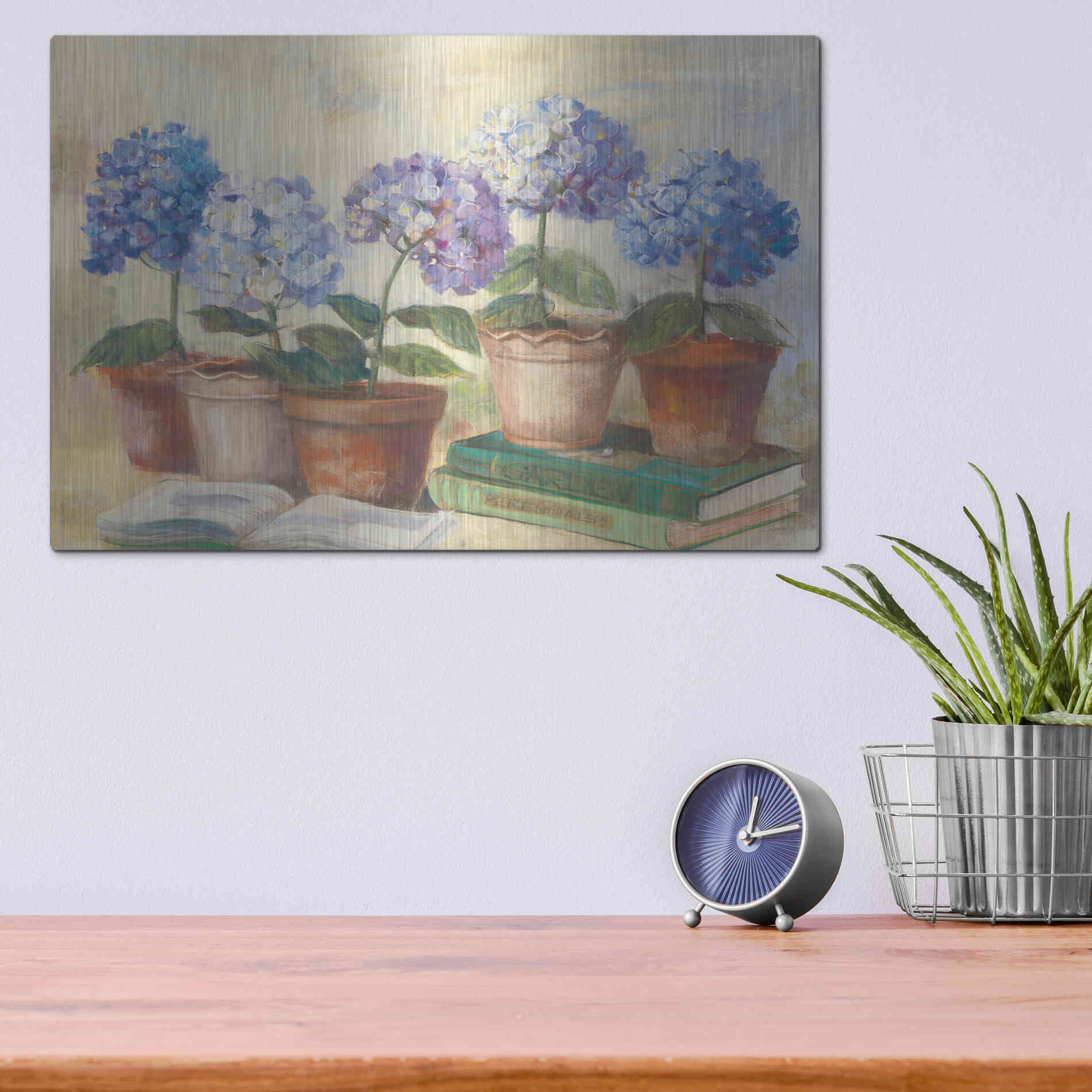 Luxe Metal Art 'Gardeners Hydrangeas' by Carol Rowan, Metal Wall Art,16x12