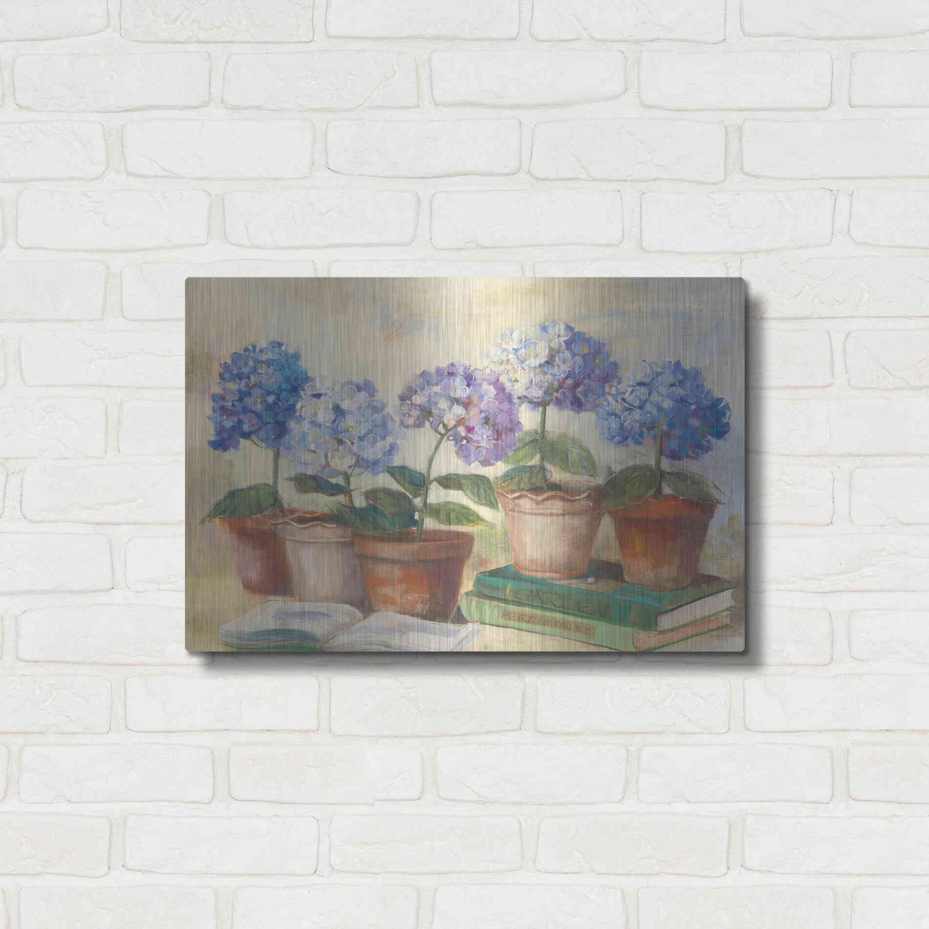 Luxe Metal Art 'Gardeners Hydrangeas' by Carol Rowan, Metal Wall Art,24x16