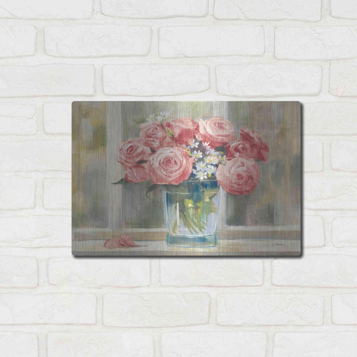 Luxe Metal Art 'Pink Roses' by Carol Rowan, Metal Wall Art,16x12