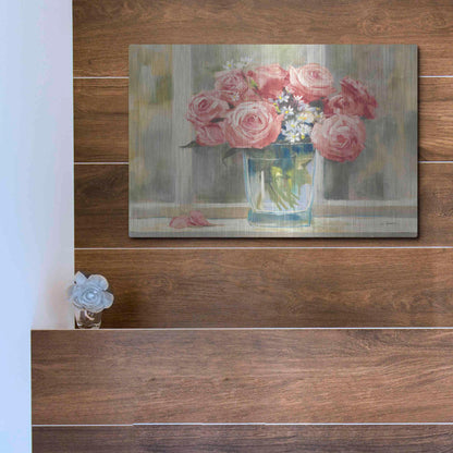 Luxe Metal Art 'Pink Roses' by Carol Rowan, Metal Wall Art,16x12