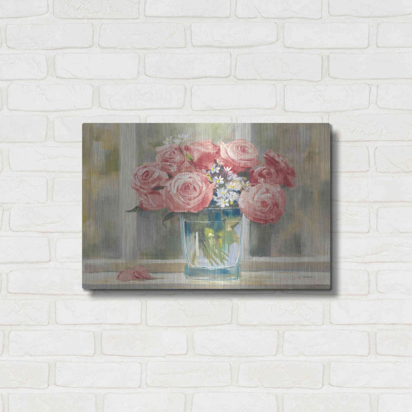 Luxe Metal Art 'Pink Roses' by Carol Rowan, Metal Wall Art,24x16