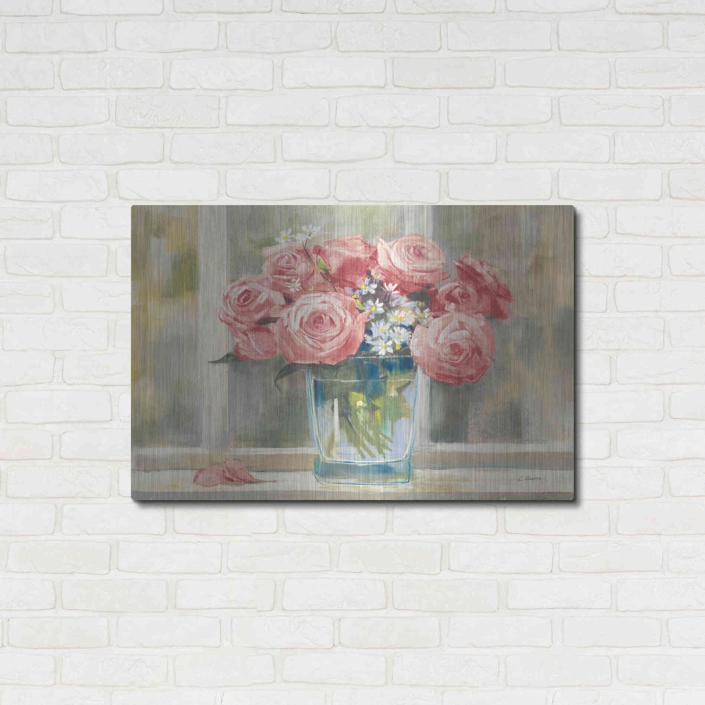 Luxe Metal Art 'Pink Roses' by Carol Rowan, Metal Wall Art,36x24