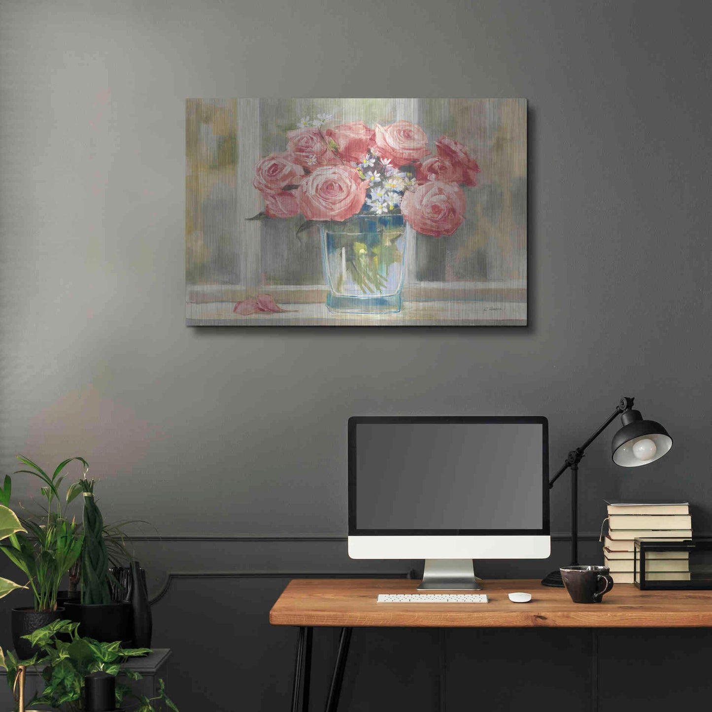 Luxe Metal Art 'Pink Roses' by Carol Rowan, Metal Wall Art,36x24