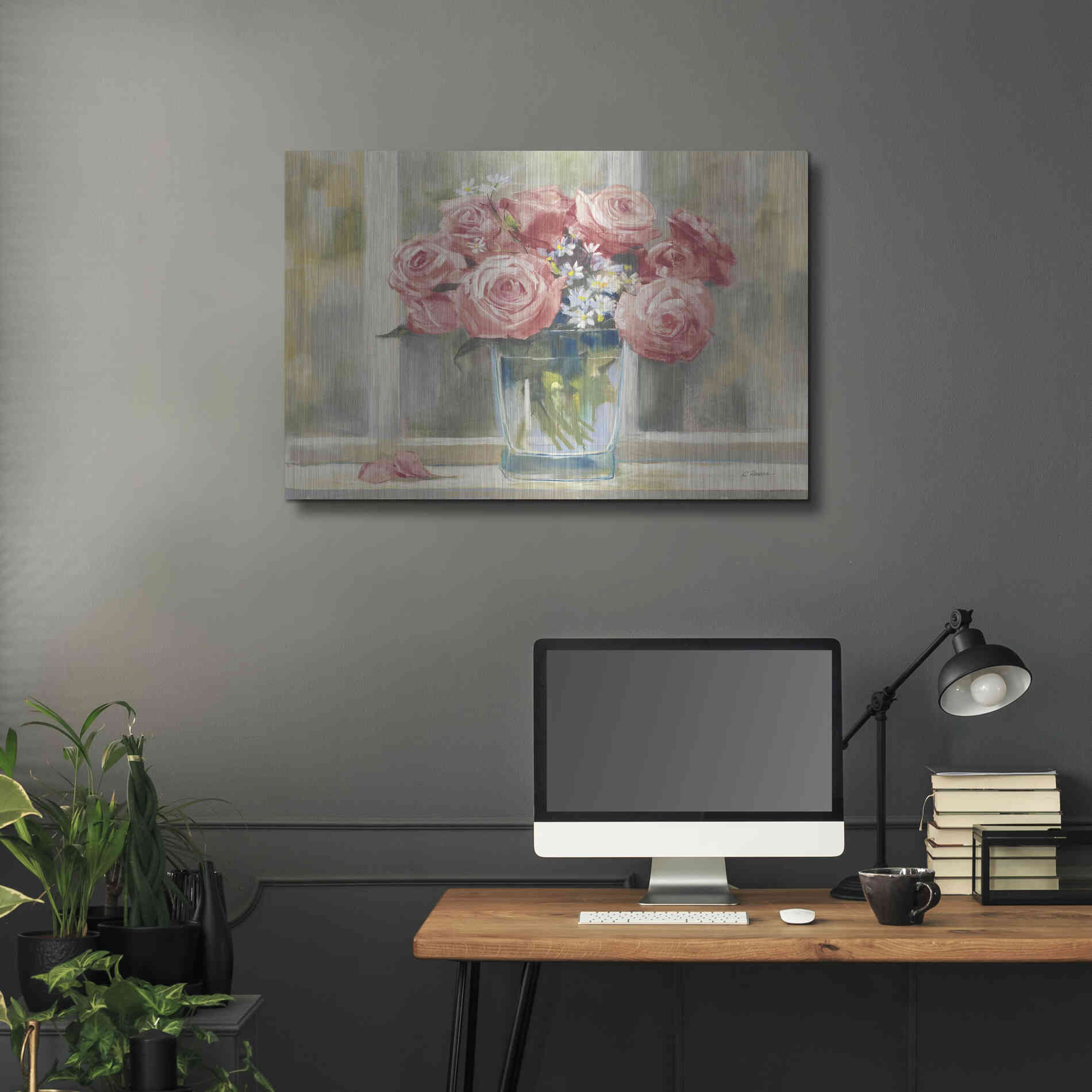 Luxe Metal Art 'Pink Roses' by Carol Rowan, Metal Wall Art,36x24