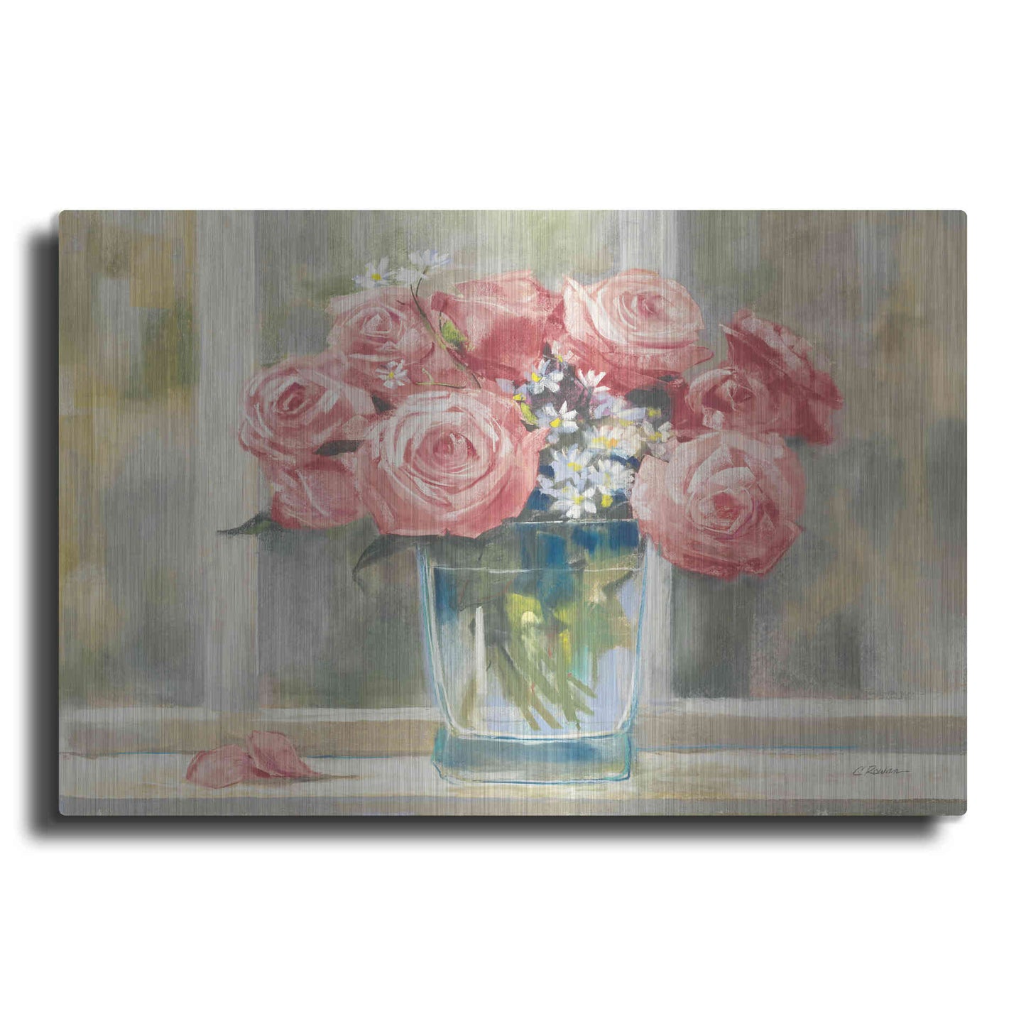 Luxe Metal Art 'Pink Roses' by Carol Rowan, Metal Wall Art