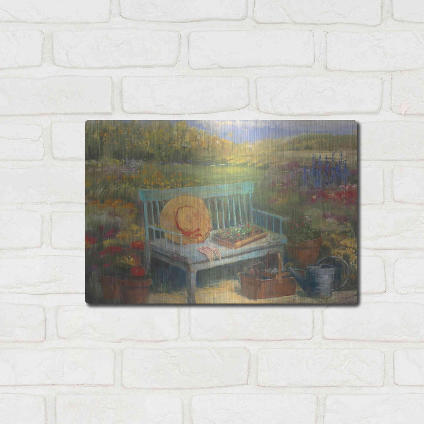 Luxe Metal Art 'Working In The Garden' by Carol Rowan, Metal Wall Art,16x12