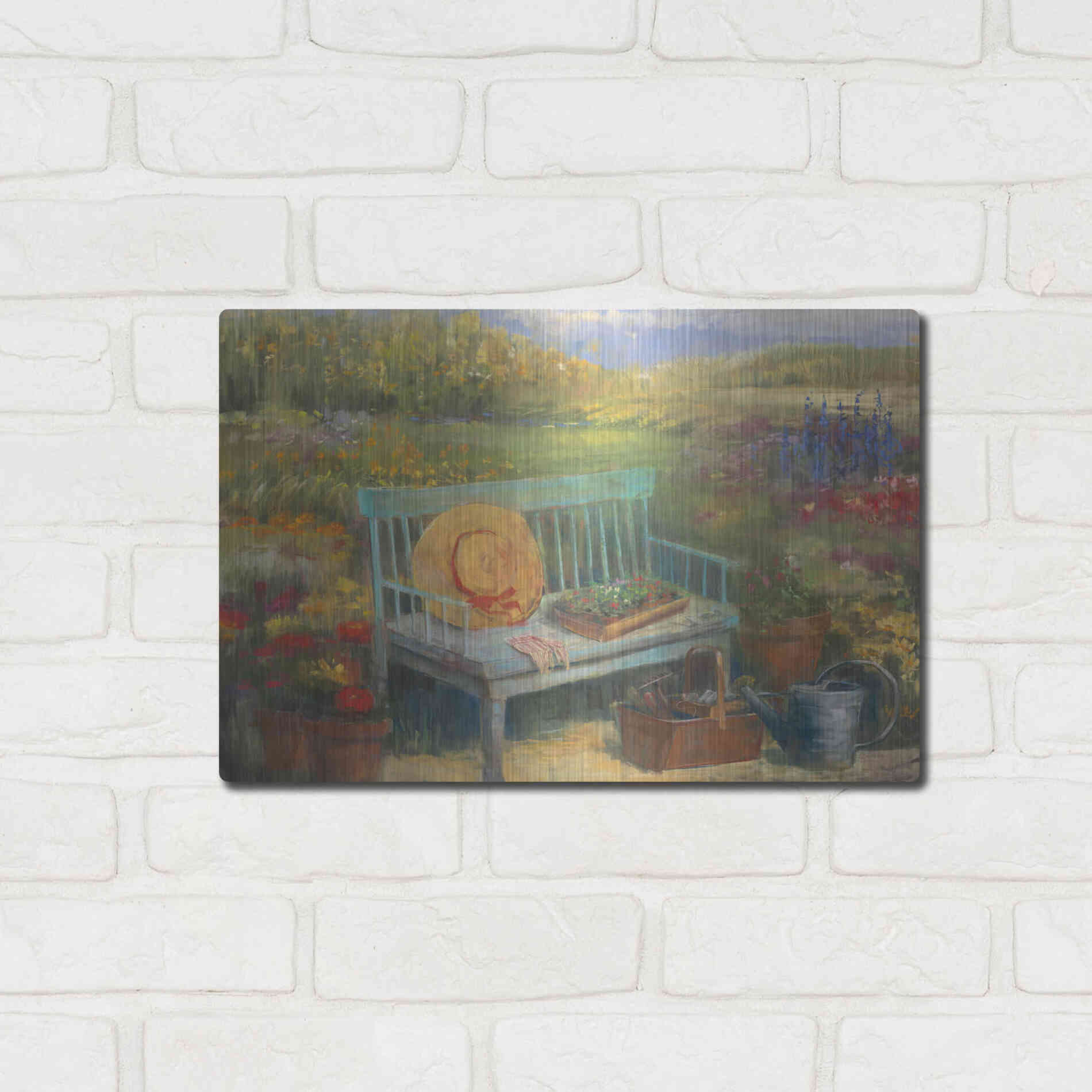 Luxe Metal Art 'Working In The Garden' by Carol Rowan, Metal Wall Art,16x12