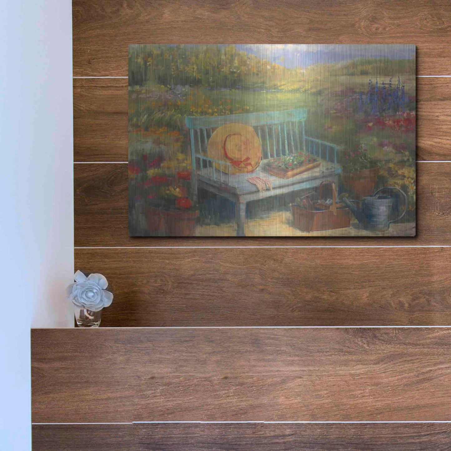 Luxe Metal Art 'Working In The Garden' by Carol Rowan, Metal Wall Art,16x12