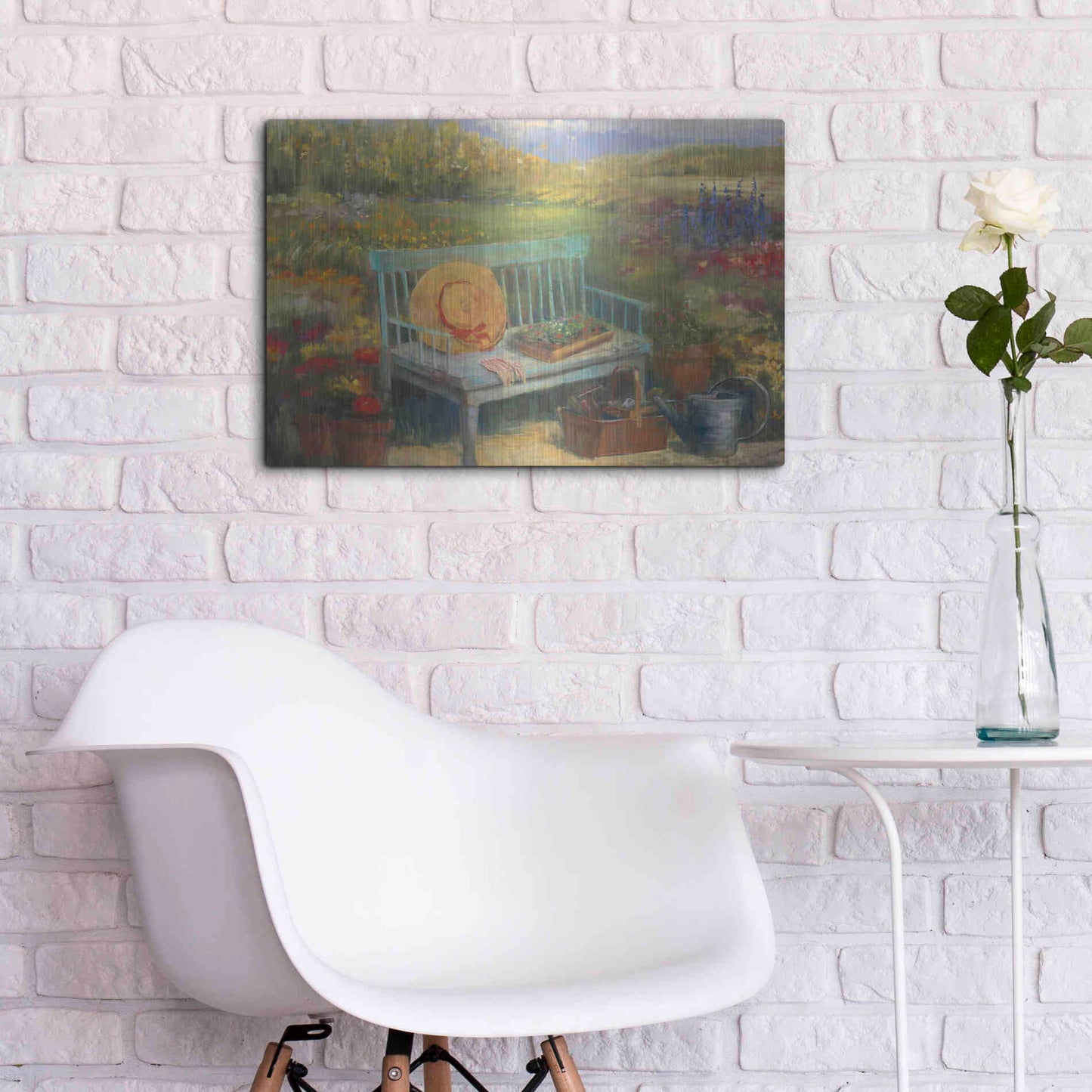 Luxe Metal Art 'Working In The Garden' by Carol Rowan, Metal Wall Art,24x16