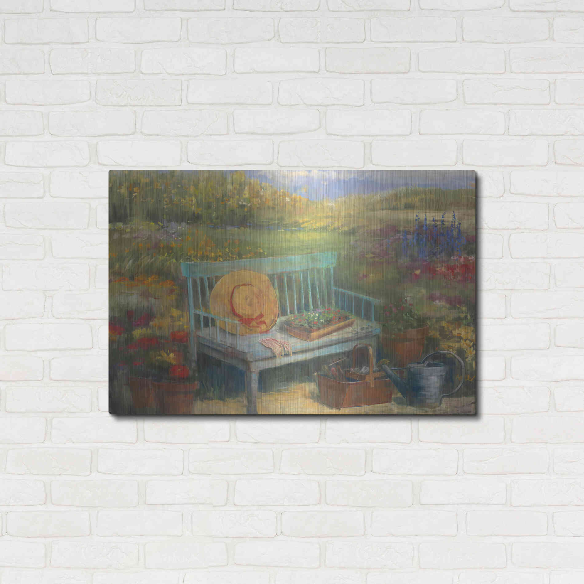 Luxe Metal Art 'Working In The Garden' by Carol Rowan, Metal Wall Art,36x24