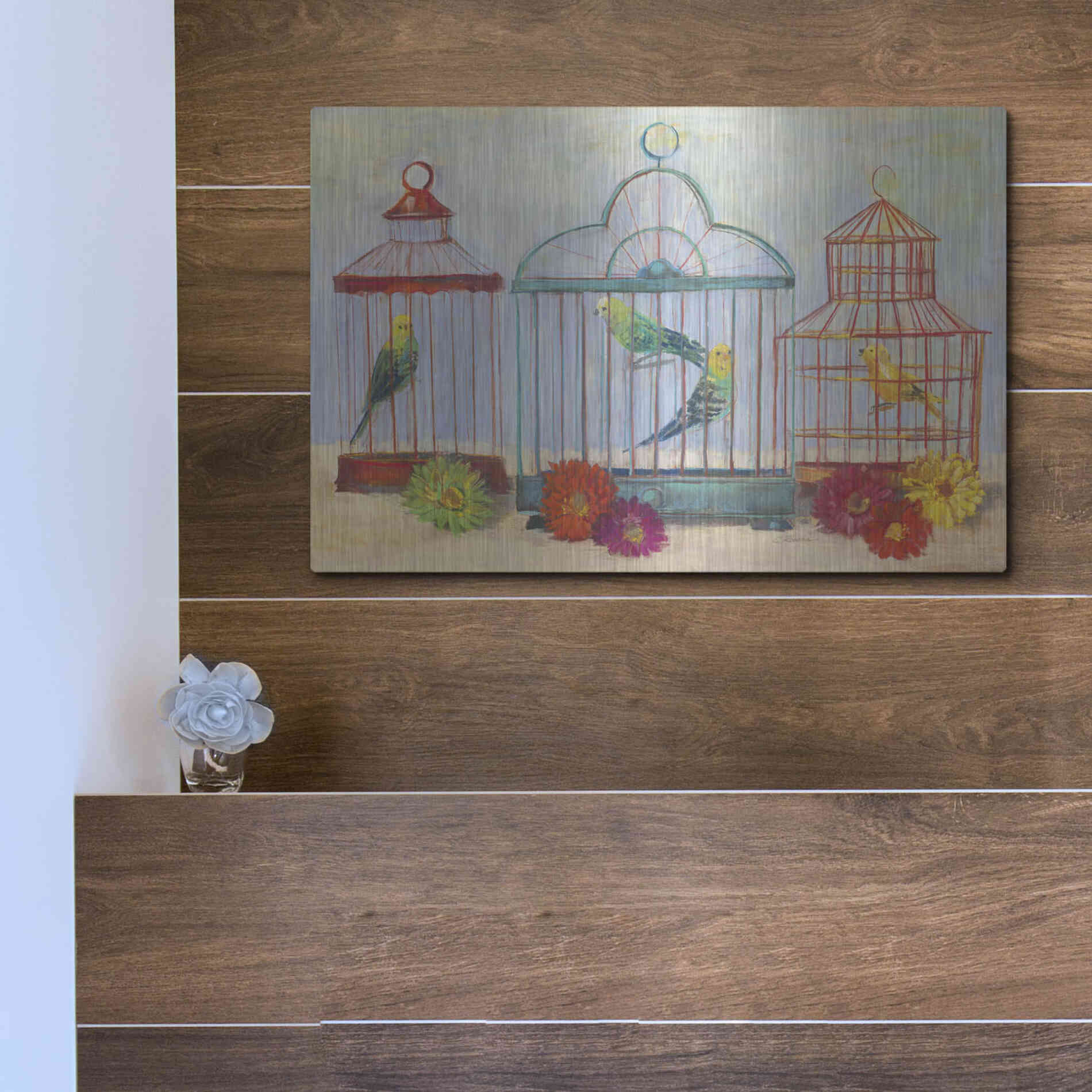 Luxe Metal Art 'Vintage Birdcage I Crop' by Carol Rowan, Metal Wall Art,16x12