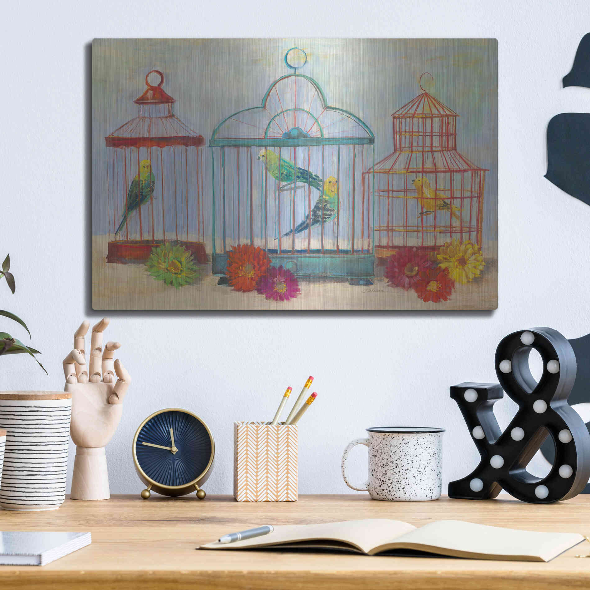 Luxe Metal Art 'Vintage Birdcage I Crop' by Carol Rowan, Metal Wall Art,16x12