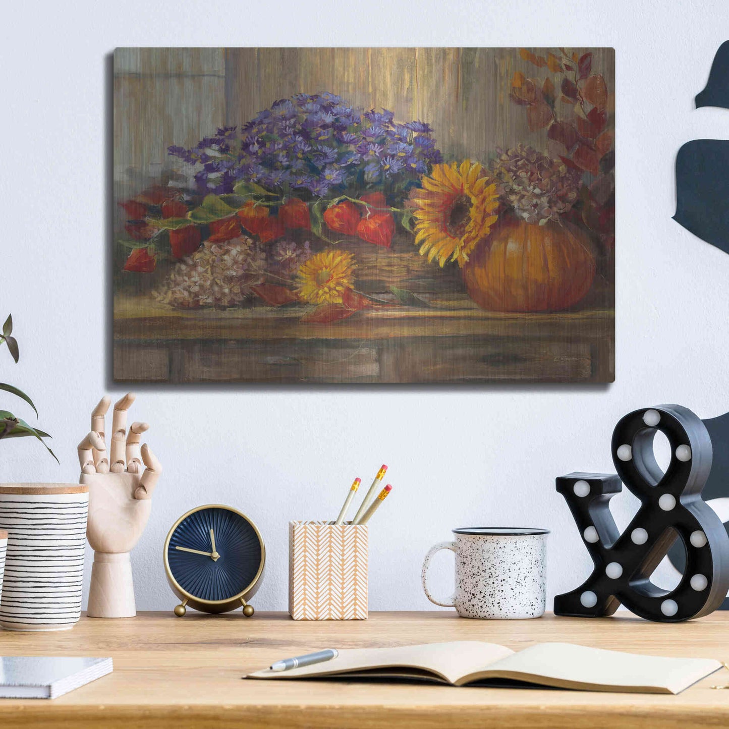 Luxe Metal Art 'October Still Life' by Carol Rowan, Metal Wall Art,16x12