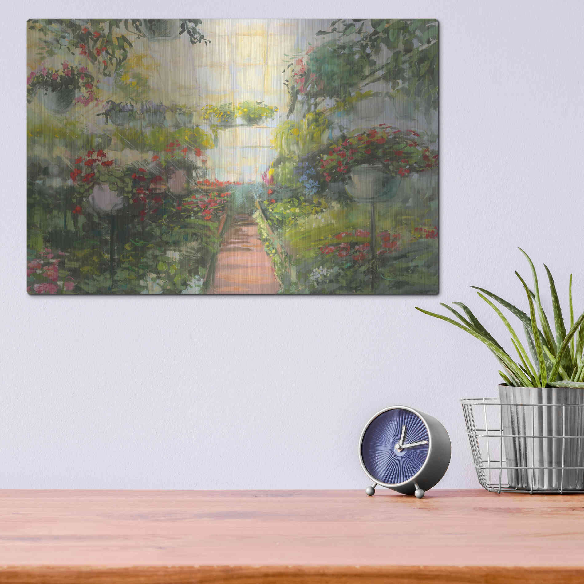 Luxe Metal Art 'Greenhouse Flowers Crop' by Carol Rowan, Metal Wall Art,16x12