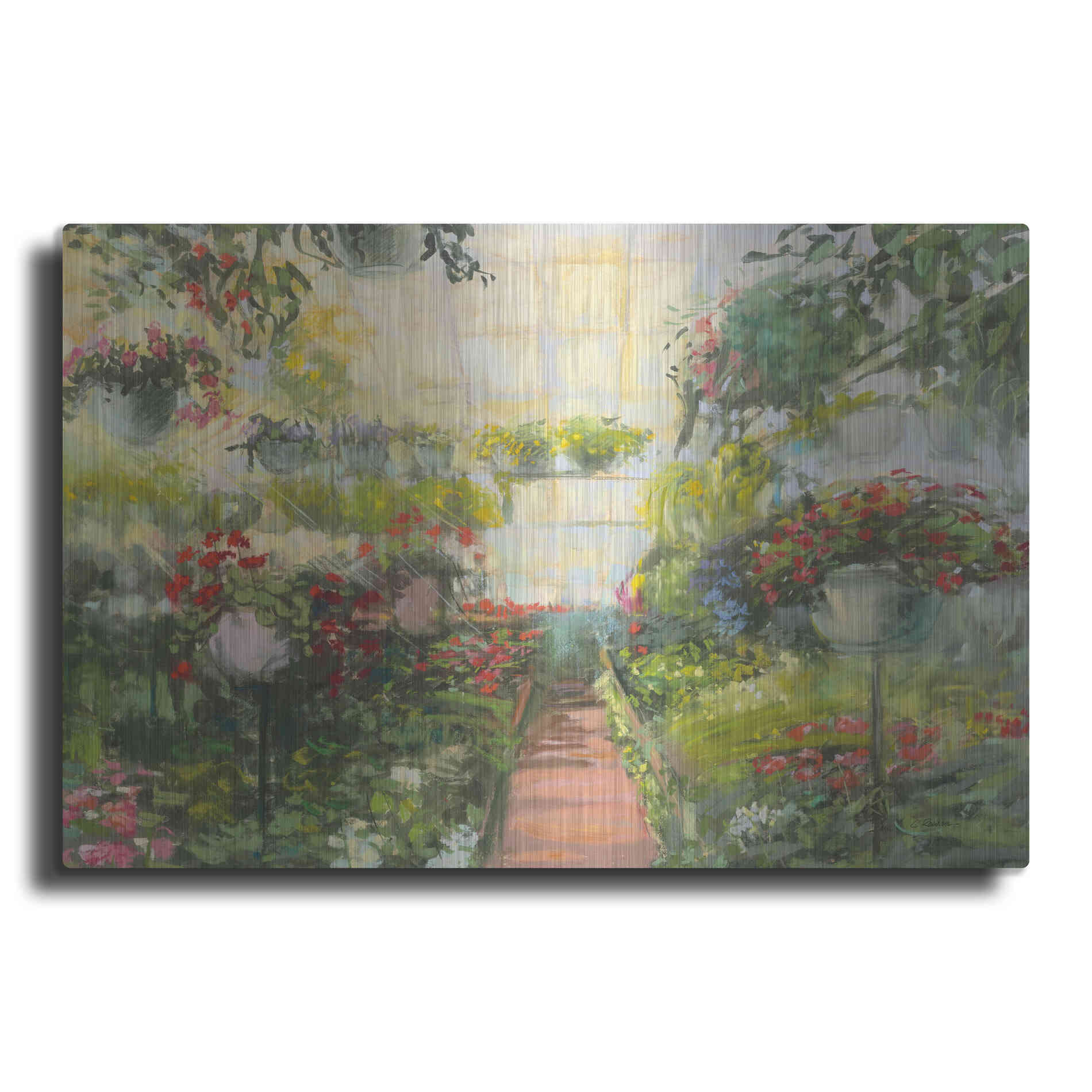 Luxe Metal Art 'Greenhouse Flowers Crop' by Carol Rowan, Metal Wall Art