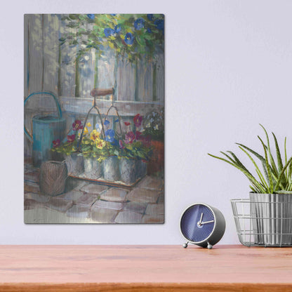Luxe Metal Art 'Pansies In Wire Basket' by Carol Rowan, Metal Wall Art,12x16