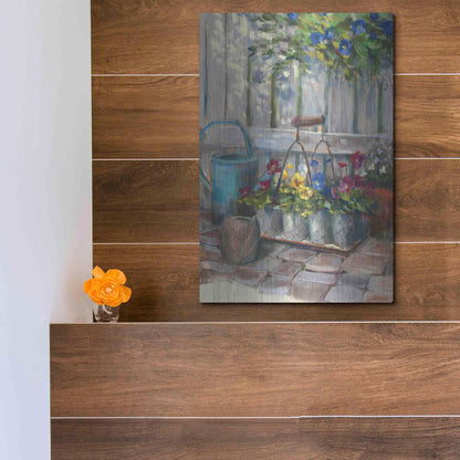 Luxe Metal Art 'Pansies In Wire Basket' by Carol Rowan, Metal Wall Art,12x16