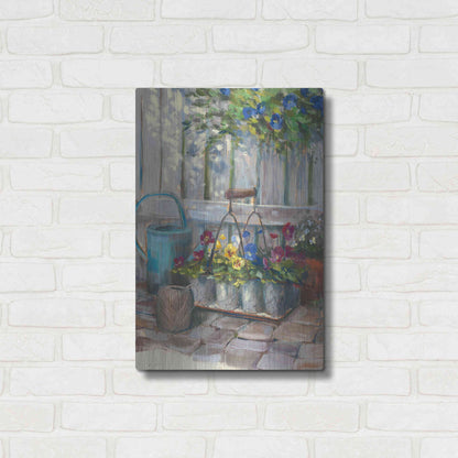 Luxe Metal Art 'Pansies In Wire Basket' by Carol Rowan, Metal Wall Art,16x24