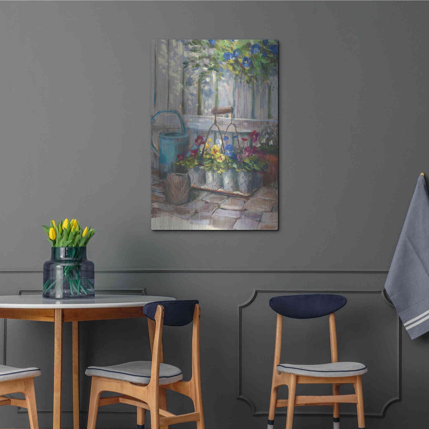 Luxe Metal Art 'Pansies In Wire Basket' by Carol Rowan, Metal Wall Art,24x36
