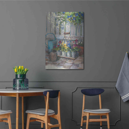 Luxe Metal Art 'Pansies In Wire Basket' by Carol Rowan, Metal Wall Art,24x36