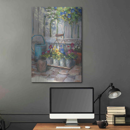 Luxe Metal Art 'Pansies In Wire Basket' by Carol Rowan, Metal Wall Art,24x36