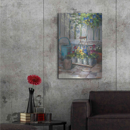 Luxe Metal Art 'Pansies In Wire Basket' by Carol Rowan, Metal Wall Art,24x36